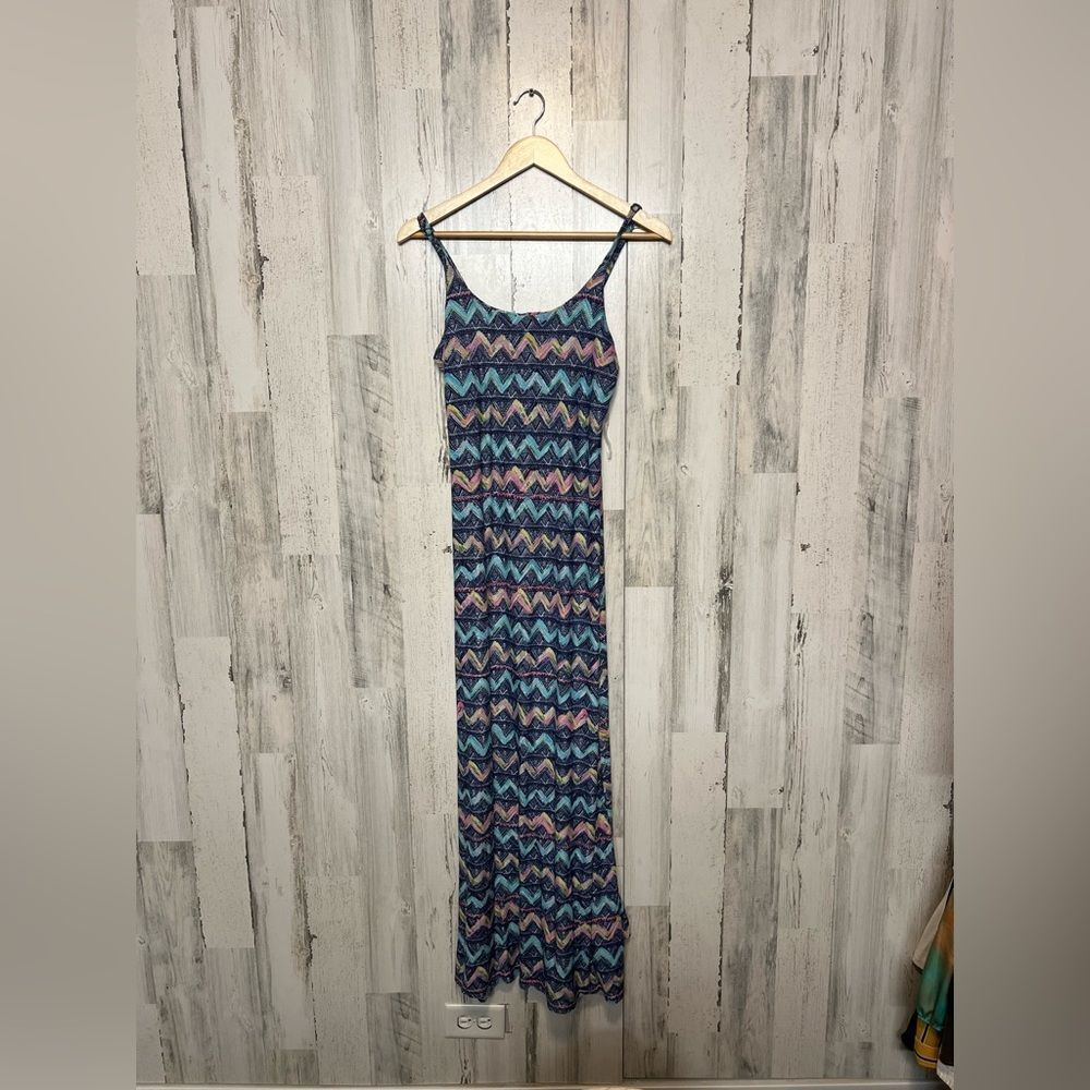 Love Brand Navy Blue Zig-Zag Chevron Print Maxi Dress Women’s Large